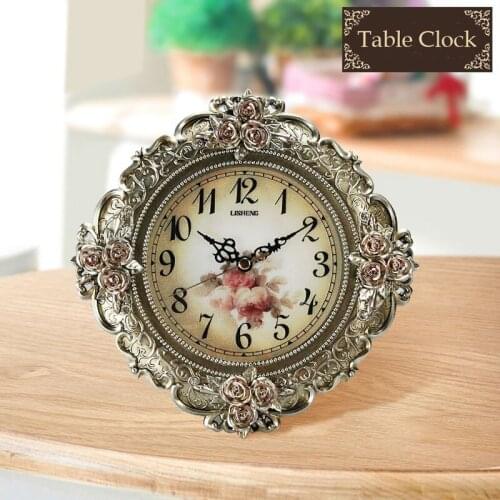 European Retro Table Clock Plastic Mute Living Room Creative American Bedroom Desk Clock Home Decorative Table Watch Decoration