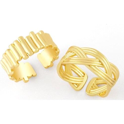 FLOLA Copper Adjustable Open Cross Rings For Girls Simple Gold Ring Jewelry For Women rigm06