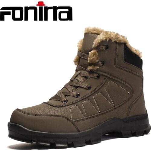 FONIRRA Plus Size 39-47 Waterproof Mountain Boots Hiking Men Plush Fur Sewing Rubber Ankle Boots Warm Winter Casual Shoes 930
