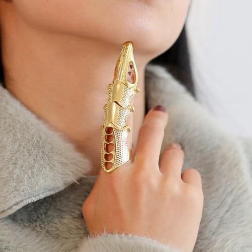 NEW Cool Boys Punk Gothic Rock Scroll Joint Armor Knuckle Metal Full Finger Ring Gold Cospaly DIY Ring Halloween decoration