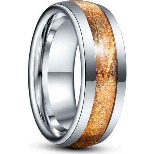 8mm Gold Foil Paper Tungsten Carbon Ring For Men Silver Color Proposal Engagement Rings