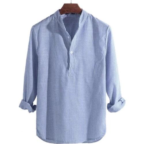 Men Shirt Striped Stand Collar Soft Long Sleeve Buttons Blouse for Dating Fit Shirt Male Clothes Spring Autumn Plus Size 5XL