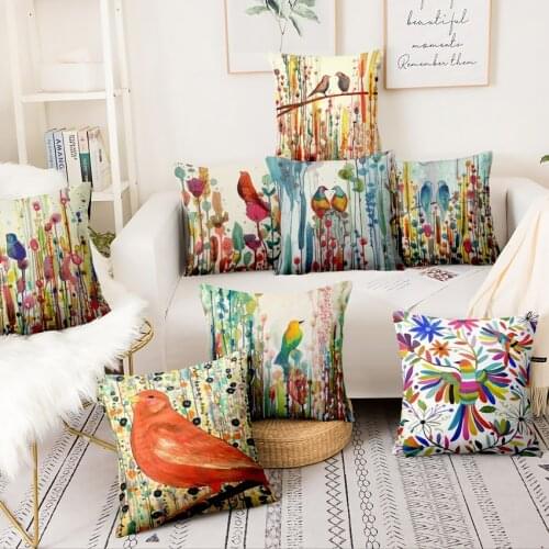 Abstract Ink Bird Printed Pillowcase Love Bird Art Thin Linen Cushion Decorative Pillow Home Decor Sofa Throw Pillows 45*45cm