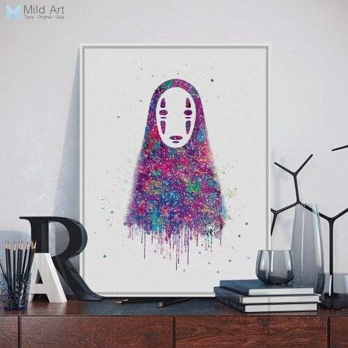 Original Watercolor No Face Japanese Hayao Miyazaki Anime Art Print Poster Abstract Wall Picture Canvas Painting Kids Room Decor