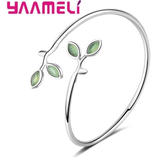 100% 925 Sterling Silver Olive Branch Leaves Open Cuff Bracelets & Bangles For Women Fashion Jewelry Wholesale
