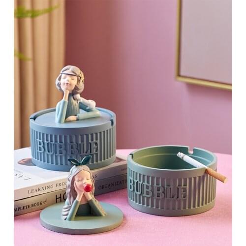 Nordic Cute Bubble Girls Ashtray With Lid Smoking Weed Resin Ash Tray Gift For Boyfriend Gadgets Home Accessories