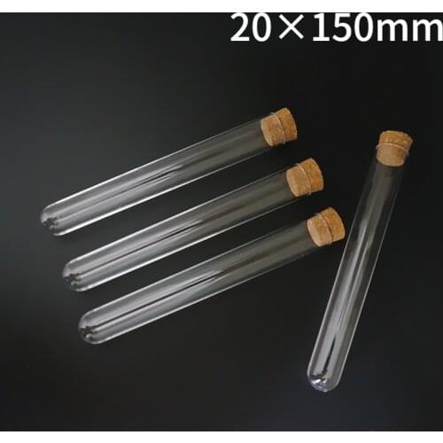 10pcs/20pcs/50pcs/100pcs 20x150mm Rigid Plastic Test Tube With Cork Stopper Round Bottom Container For School Laboratory