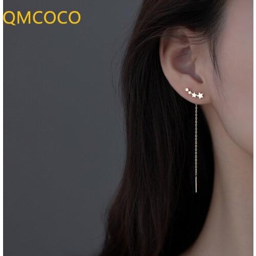 QMCOCO 925 Silver New Fashion Earchain Woman Summer Earrings Simple Temperament Design INS Style For Women Jewelry Accessories