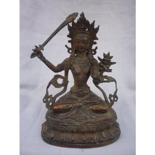 Rare Distinctive Old Qing Dynasty bronze Green Tara Buddha Statue,best collection&adornment ,Free shipping