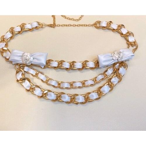 2021 Runway Sign brand name blet Genuine Cowhide Waist Chain Camellia Flower Double Bowknot Three Layer Belt Waistband