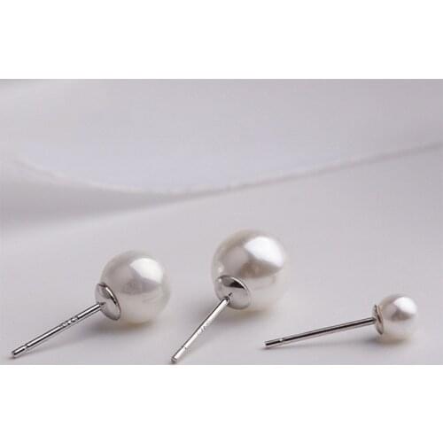 4/5/6/8mm Round Pearl Stud Earrings Female Luxury Crystal Zircon Stone Wedding Earrings 925 Sterling Silver Earrings For Women