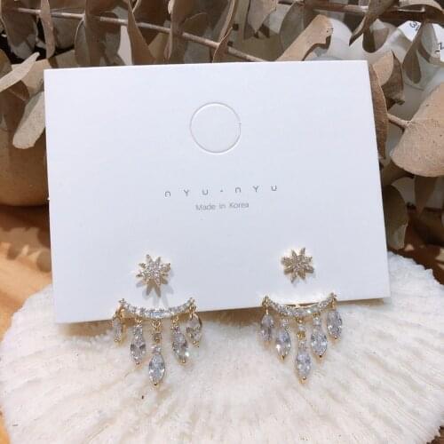 Korean Fashion Exquisite Sparkling Zircon Stars Crystal Drops Stud Earrings for Women Luxury Graceful Elegant Earrings Jewelry