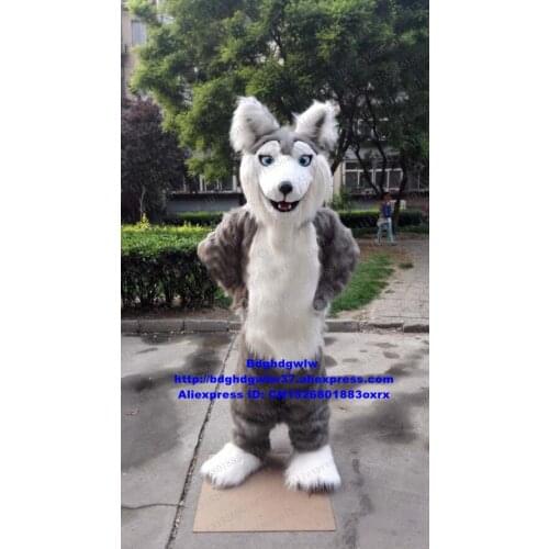 Grey Long Fur Husky Dog Wolf Mascot Costume Adult Cartoon Character Outfit Suit Promotion Ambassador Fashion Promotion zx2797