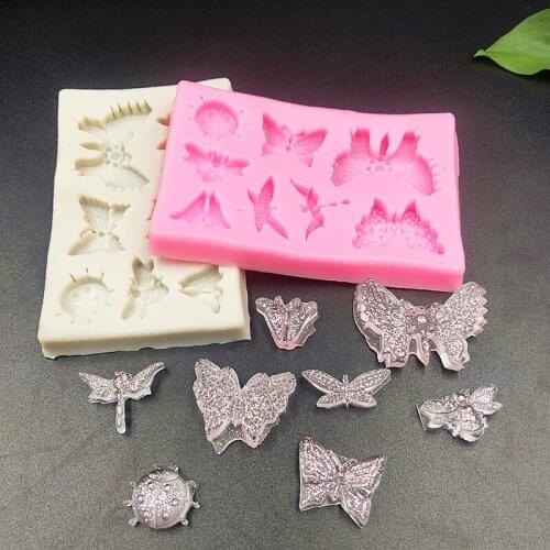 Dragonfly Ladybug Butterfly Silicone Molds for Chocolate Cake Decorating Candy Baking Tools