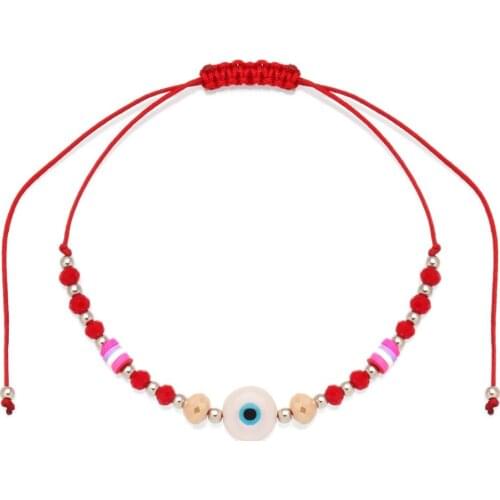 Sparkling Crystal Heishi Beads Cowrie Seashell Round Blue Evil Eye Charm Adjustable Anklet Women Girl Greek Eye String Jewelry