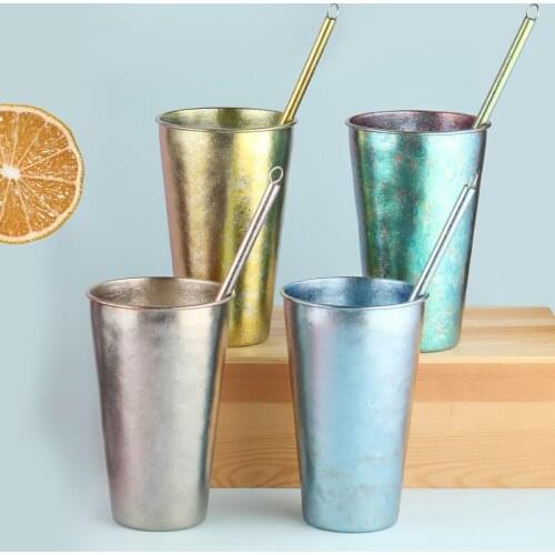 Tiartisan Ultralight Titanium Single-Layer Cup Colorful Mug with free straw Ice Flower Mug for Water Tea Wine Beer Fruit Juice