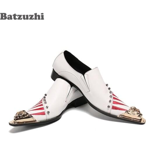 Batzuzhi British Style Mens Shoes Fashion Genuine Leather Dress Shoes Men Pointed Metal Tip Oxfords Business & Party Footwear