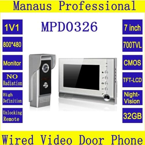 7 inch Screen Video Intercom Support 32G Memory Card, New Outdoor Video Door Bell Waterproof Camera Infrared Night Vision D0326