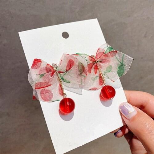 Drop Earrings for Women Sweet Cherry Bow Pendant Earrings New Geometric Earrings Trendy 2020 Jewelry Accessories Wholesale