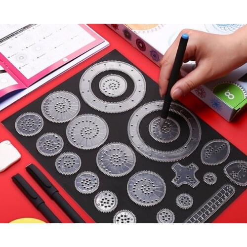 Party Favor Magic Drawing Ruler Art Set Geometric Template Spiral Flower Interlocking Gear Toy Graffiti Kit Bag Filler 10set/lot