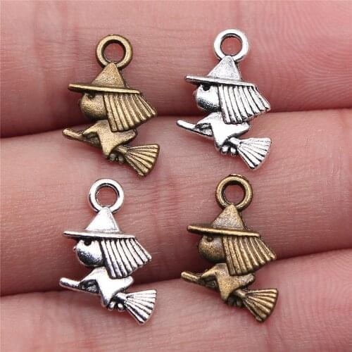 WYSIWYG 20pcs 16x12mm Pendant Witch Riding Broomstick Charm Pendants For Jewelry Making DIY Handmade Craft
