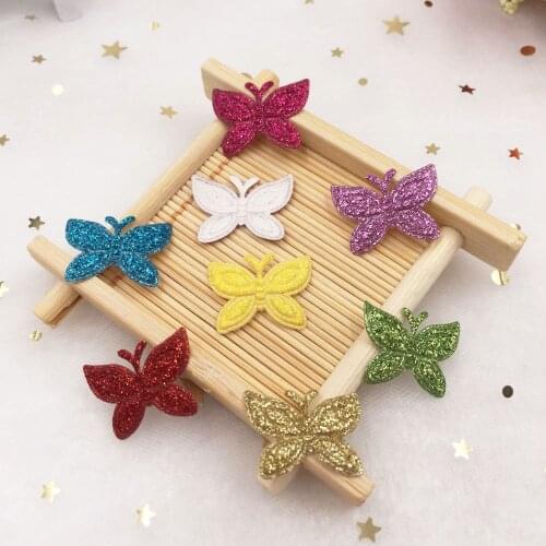 100pcs mixed Glitter Leather Padded Paillette Butterfly Applique Patches Wedding DIY Hair Clip Accessories Craft Supplies A911