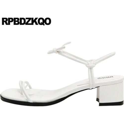 Women Sandals 2018 Summer Toe Ring White Chunky Lace Up Open Fashion Ankle Strap Thick Elegant Pumps Shoes Square High Heels