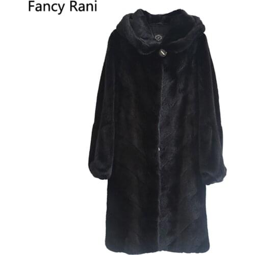 Women Fur Coat 100% Real Mink Fur with Fur Hood Overcoat Winter Warm Full Pelt Natural Fur Coat High Quality Mink Long Coat