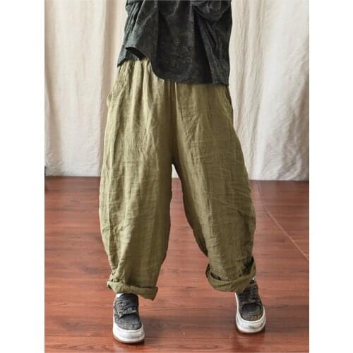 Women Loose Elastic Waist Linen Pants Ladies Vintage Flax Trousers Female 2021 Spring Autumn Pants