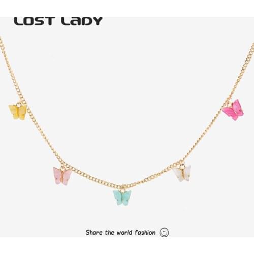 Lost Lady Multicolor Butterfly Pendants Necklaces for Women Cute Jewelry On The Neck Woman Earring Party Jewelry Wholesale