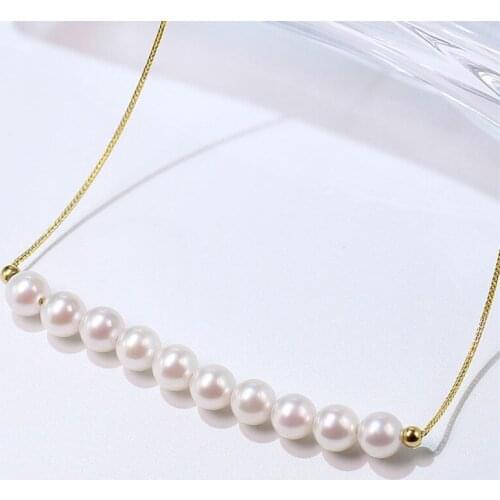 ZHIXI Genuine 18K Gold Jewelry Necklace Natural Akoya Seawater Pearl Pendant Pure AU750 Adjustable Chain For Women Gift X517