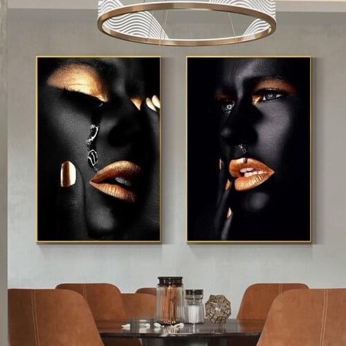 Gold Woman Black Art Canvas Painting Abstract Decorative Painting African Creative Pictures For Living Room Nordic Poster Prints