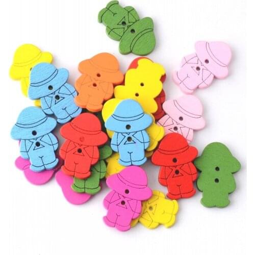 Free Shipping Retail 10Pcs Randomly Mixed Boy 2 Holes Wood Painting Sewing Buttons Scrapbooking 27mmx19mm