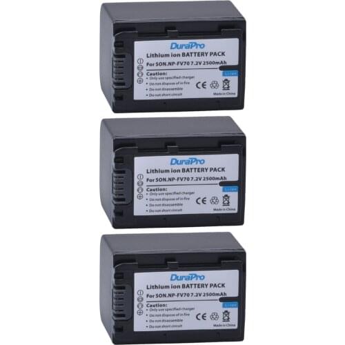 DuraPro 3Pcs NP FV70 NP-FV70 FV70 Camera Battery for SONY HDR XR550E XR350E XR150E CX550E CX350E CX150E DCR-SR68E SX83E SX63E