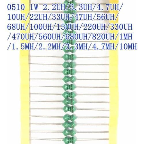 50pcs/LOT 1W color ring inductor 0510 1UH 2.2UH 4.7UH 10UH 22UH 33UH 47UH 100UH 150UH 220UH 470UH 560UH 1MH 2.2MH 4.7MH 10MH