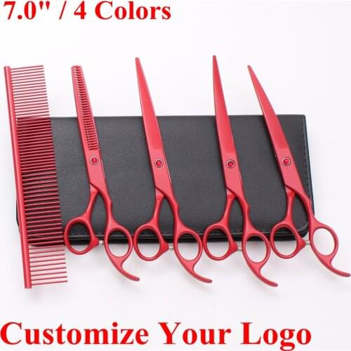 7'' 19cm Stainless Steel Curved Scissors Up Downward Scissors Thinning Pet Dog Grooming Scissors Cat Shears Professional 3103