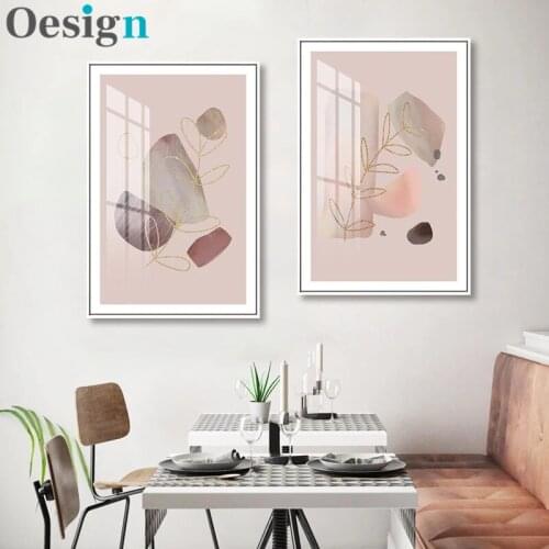 Abstract Geometric Gold Leaf Canvas Painting Scandinavian Style Wall Art Poster Prints Nordic Pink Living Room Home Decoration
