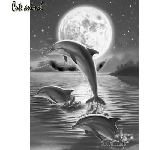 Dolphin moon seascape diamond embroidery 5d diy diamond painting full square round drill mosaic rhinestone diamond mosaic gift