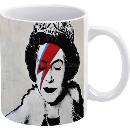 Banksy UK England Queen Elisabeth Rockband Face Makeup White Mug Vintage Mug New Unisex Size Mug Banksy Uk England Queen Elisabe