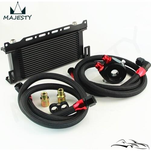 Black 16 Row Oil cooler w/ Bracket + Filter Adapter Hose Kit For Japan Car Fits For Honda Toyota