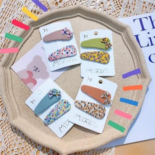 Floral Print Hair Pins Baby Girl Hair Accessories Set Hair Clip Bow Hair Grips Toddler Kids Hair Trim Tool Barrettes 2 Piece