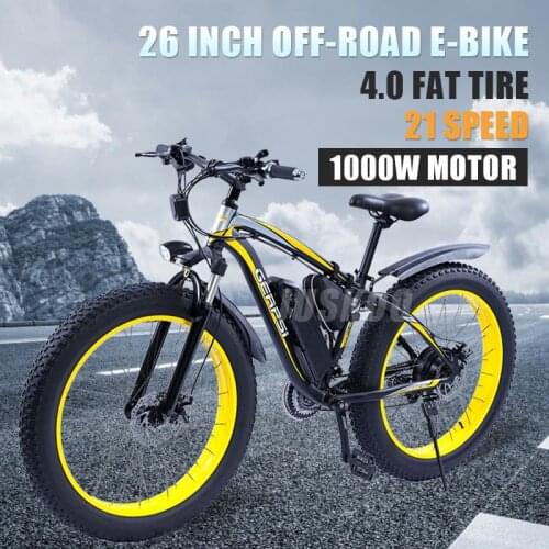Electric Mountain Bike 1000W 48V Snow eBike Shock Absorber Beach Bicycles 26x4 Inch Fat Tire 21 Speed Adult Offroad Bike for Men