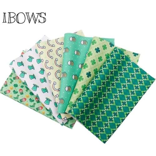 IBOWS Faux Leather Fabric St.Patricks Day Vinyl Leather Sheets Clover Printed Fabric DIY Hairbow Crafts Sewing Material 22*30cm