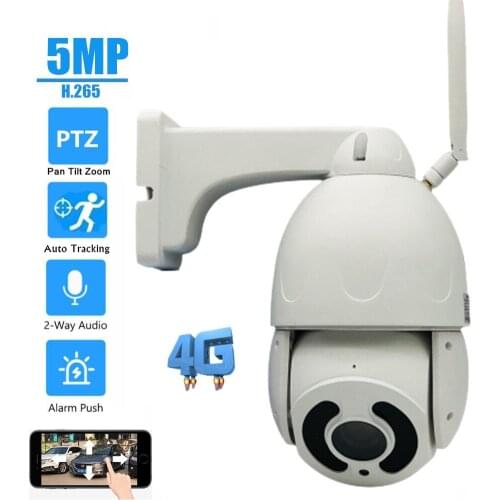 4G SIM Card 5MP PTZ IP Camera Outdoor 20X Optical Zoom RJ45 Network CCTV Camera AI Human Detect Auto Tracking P2P Two Way Audio