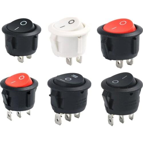 1pc Red Black White ON/OFF Round Rocker Toggle Switch 6A/250VAC 10A 125VAC Power switch cap with Plastic Push Button Switch 20mm