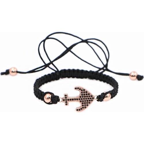 Mestylish Black Zircon Cz Anchor Beads Braided Bracelet Stylish Simpl Gold Rose Gold Man Women Best Friends Gift Pulseira