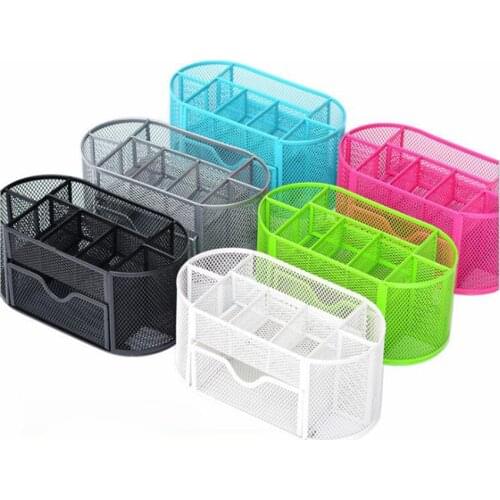 Metal Stationery Storage Basket 9 Grid Organizer Combination Storage Box Pencil Pen Sundries Badge Holder Office School Supplies