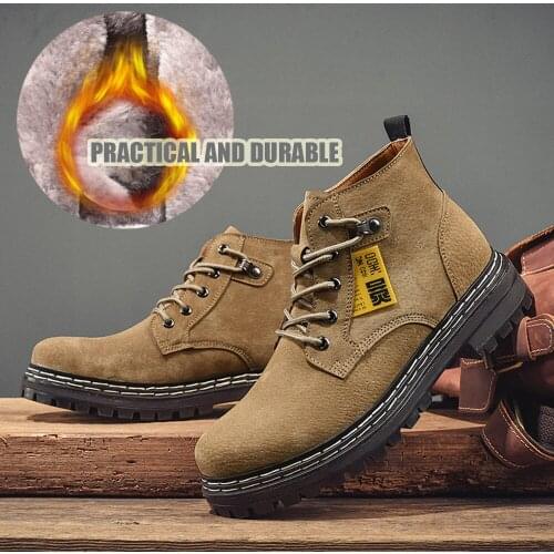 Mens casual outdoor high-top and cashmere Martin boots, high-end leather tooling boots, trendy handmade mens shoes