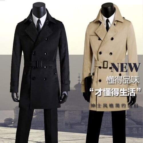 Spring and autumn men casual clothing medium long mens coat double breasted slim trench coat man trench hombre plus size S - 9XL