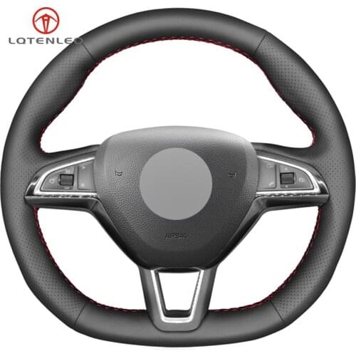 LQTENLEO Black Genuine Leather Car Steering Wheel Cover For Skoda Octavia RS Citigo Fabia Scala Karoq Kodiaq Citijet Superb